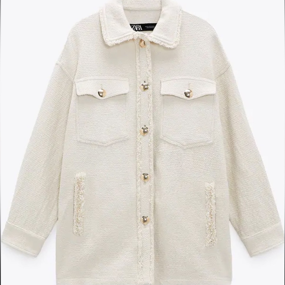 Zara Women's Textured Cream Utility Jacket